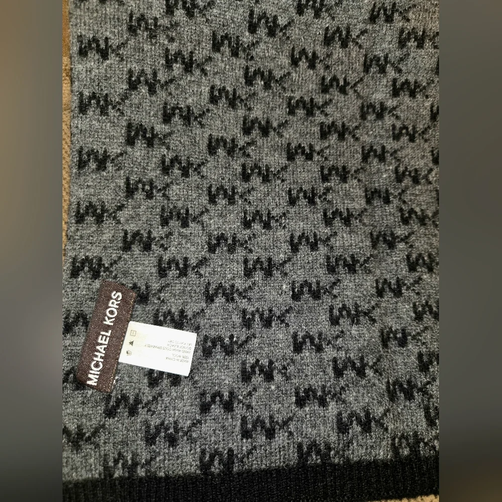 Michael Kors Black and Gray Monogram Knit Scarf